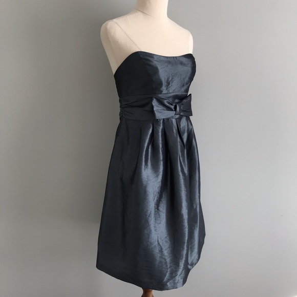 PILGRIM Strapless Metallic Mini Dress Cocktail Party Blue/Grey Bow - Picture 6 of 13